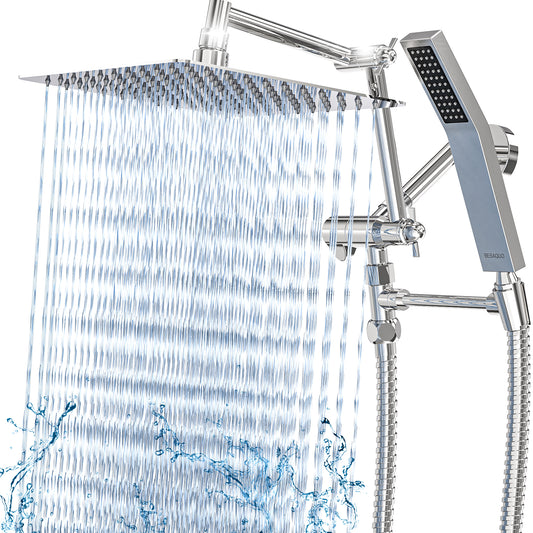 BESAQUO ALL METAL 10'' Powerful Rainfall Shower Head with Handheld Combo