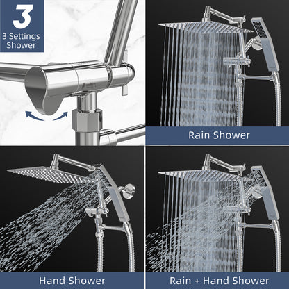 BESAQUO ALL METAL 10'' Powerful Rainfall Shower Head with Handheld Combo