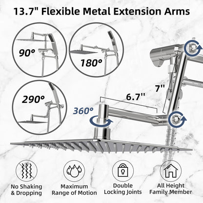 BESAQUO ALL METAL 10'' Powerful Rainfall Shower Head with Handheld Combo