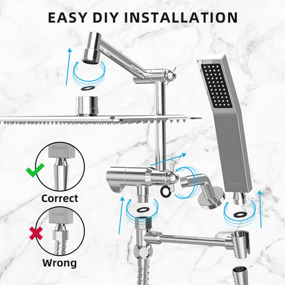 BESAQUO ALL METAL 10'' Powerful Rainfall Shower Head with Handheld Combo