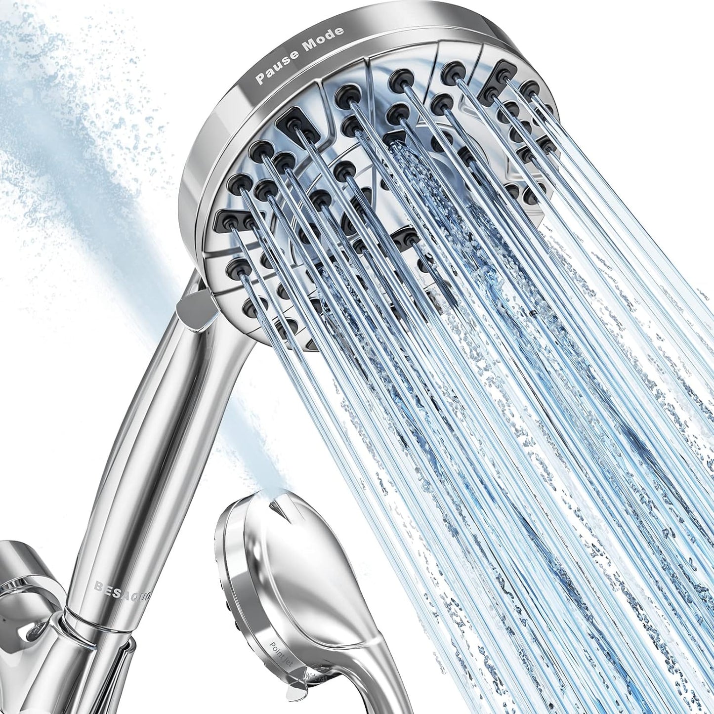 BESAQUO 10 Functions High Pressure shower head with handheld, Built-in Pause Mode & 2 Power Wash