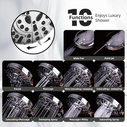 BESAQUO 10 Functions High Pressure shower head with handheld, Built-in Pause Mode & 2 Power Wash