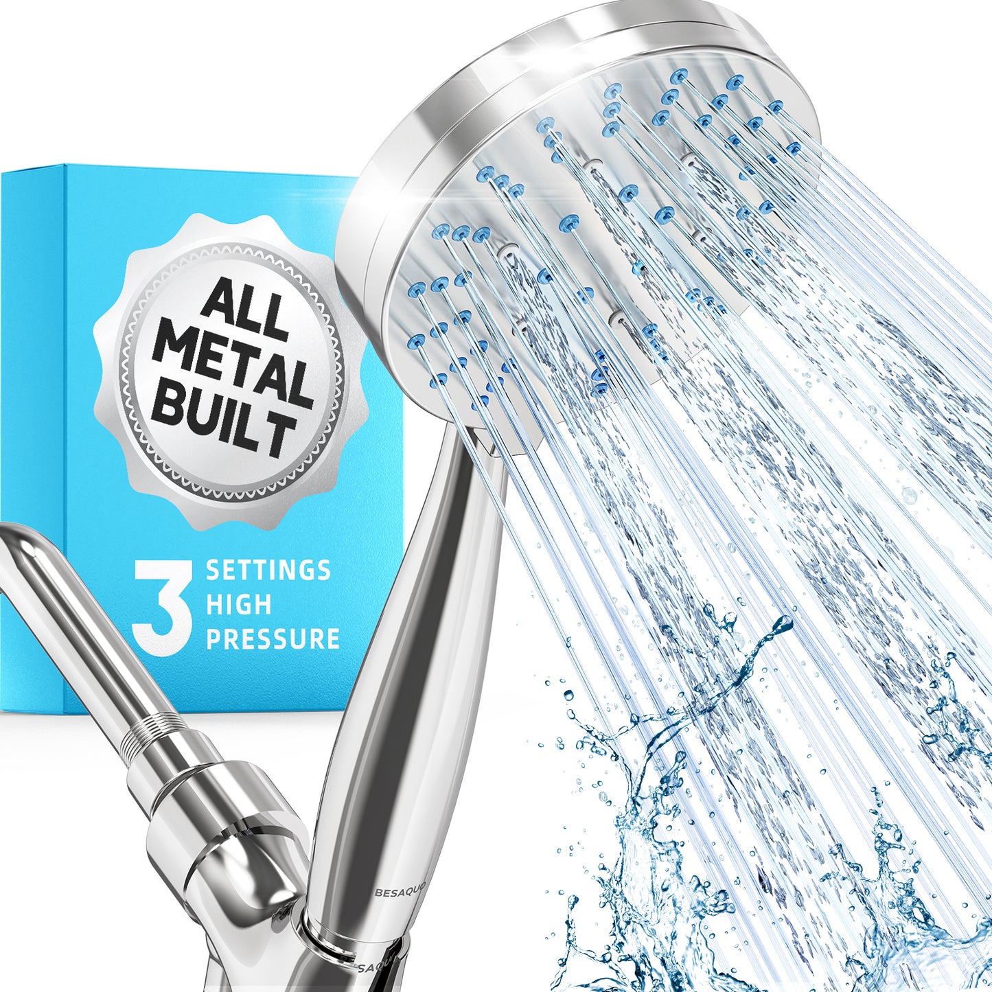 BESAQUO ALL METAL 3 Massage Settings Shower Head with Handheld